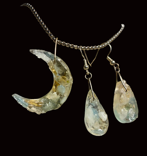 Aquamarine & Citrine Crescent Moon & Teardrop Earring Set AQCTM-001