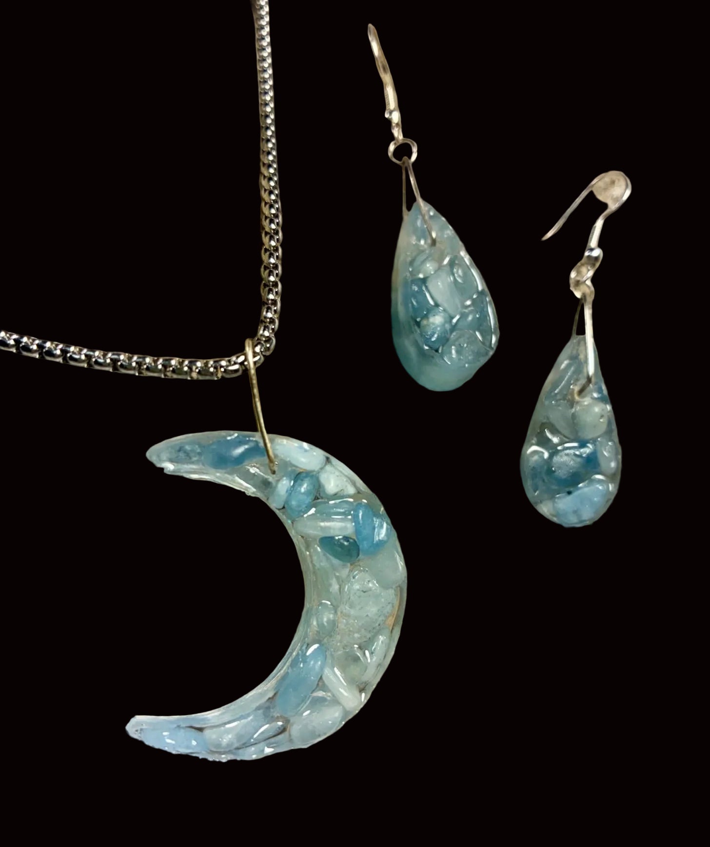 Aquamarine Crescent Moon & Teardrop Earring Set AQM-001