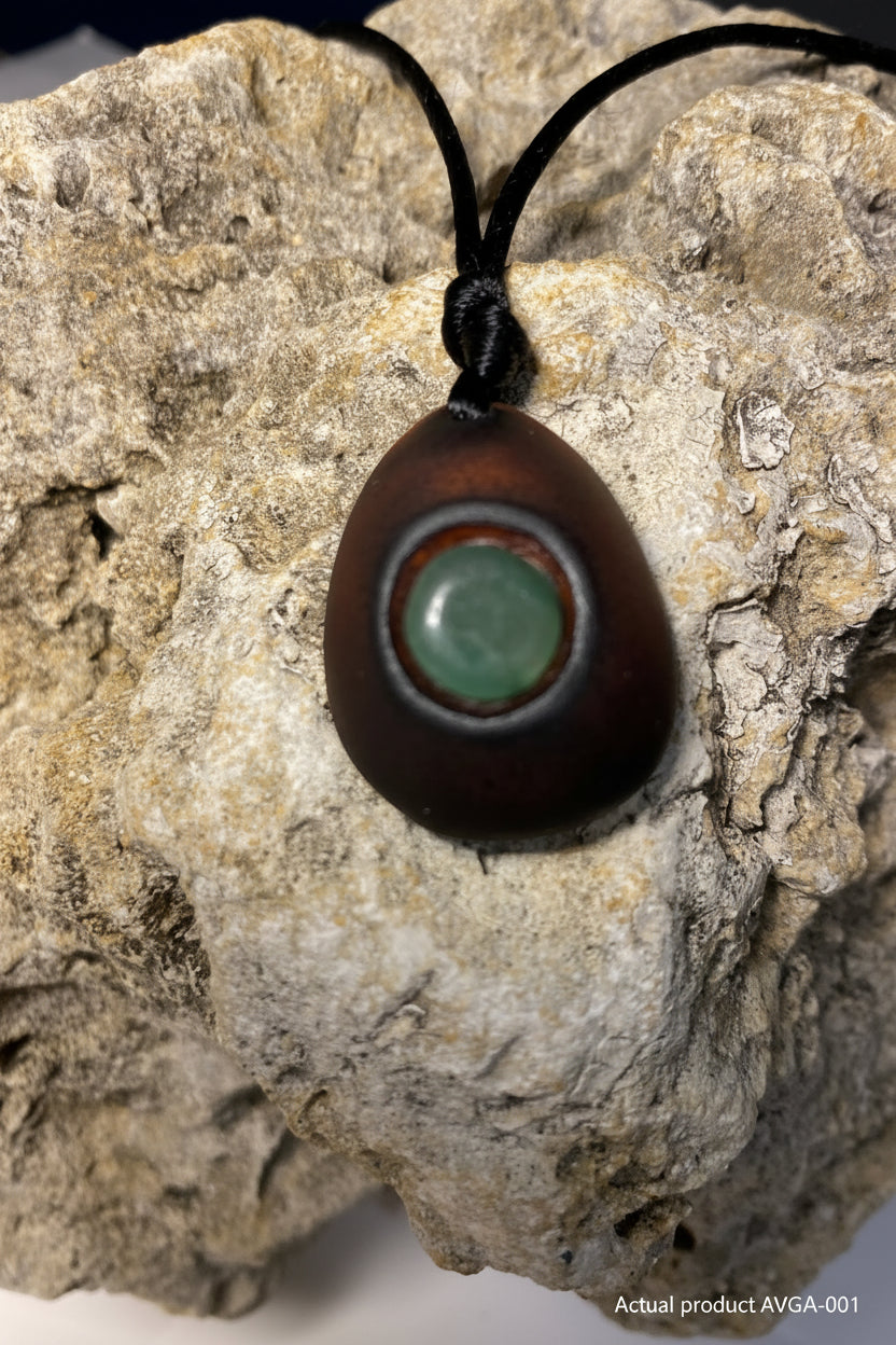 Avocado Pit & Green Aventurine Pendant Necklace AVGA-001