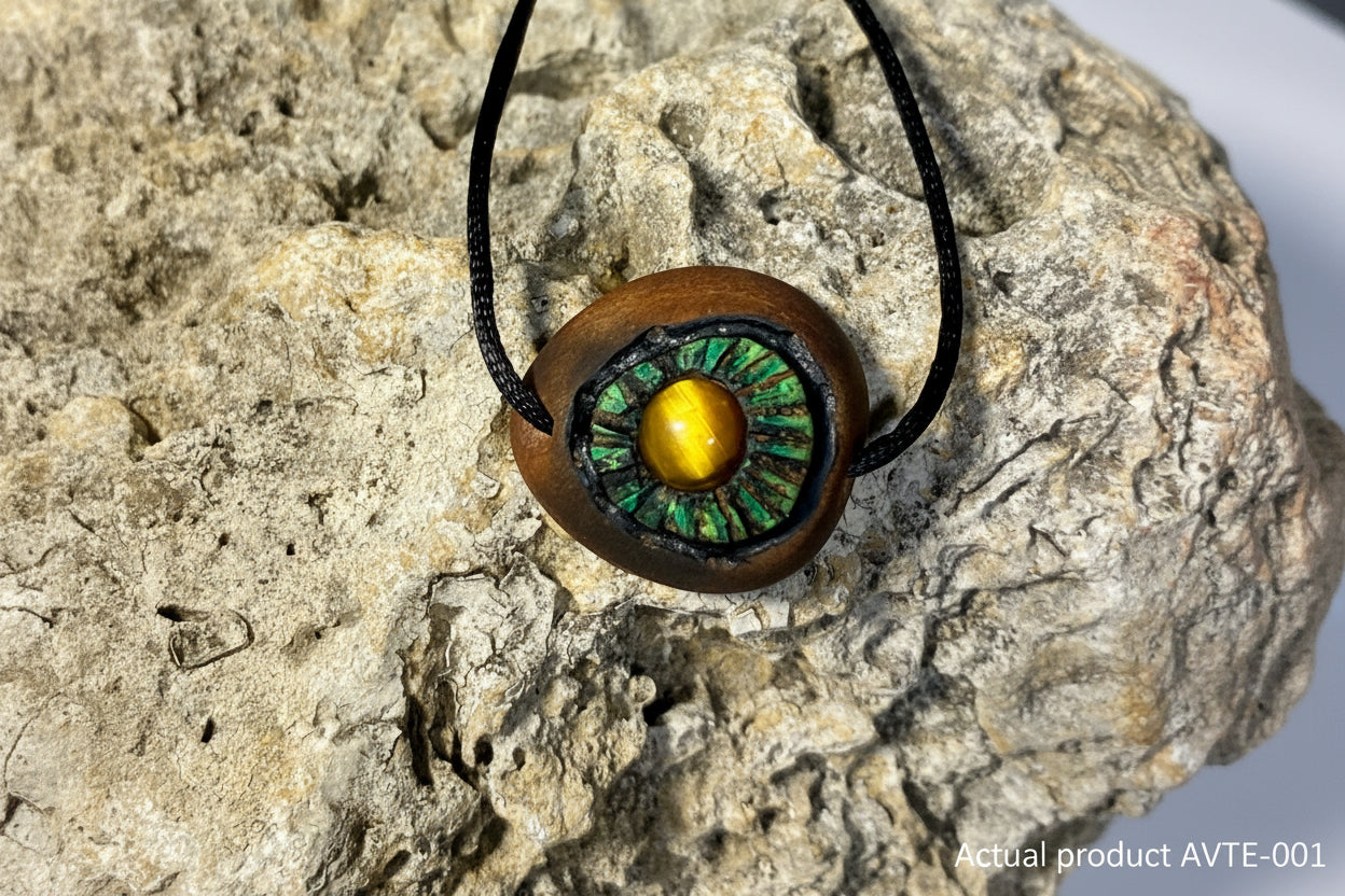 Tiger's Eye — Hand-Carved Avocado Pit Pendant AVTE-001