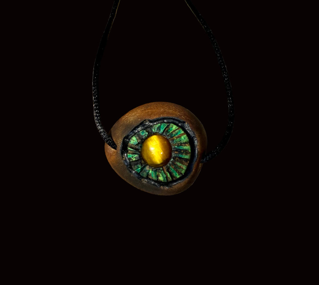 Tiger's Eye — Hand-Carved Avocado Pit Pendant AVTE-001