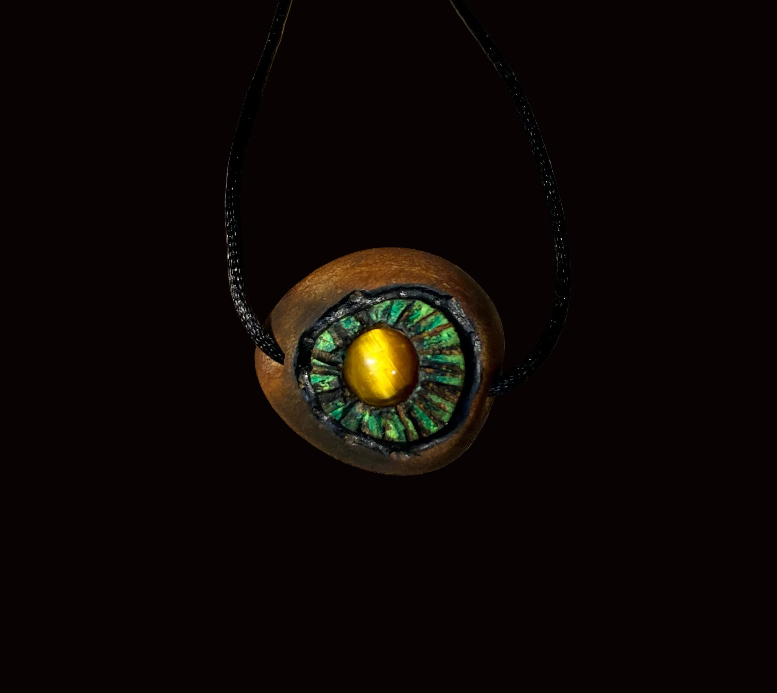 Tiger's Eye — Hand-Carved Avocado Pit Pendant AVTE-001