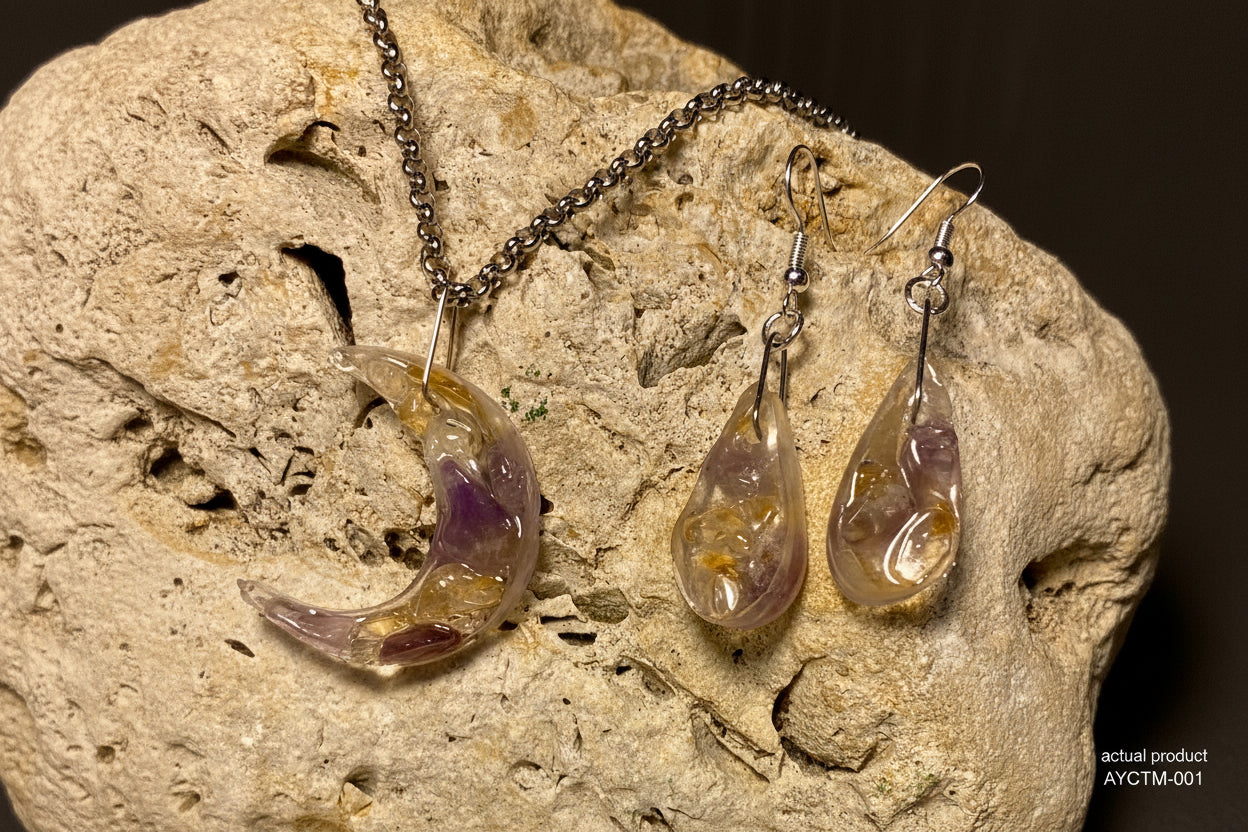 Amethyst & Citrine Crescent Moon & Teardrop Earring Set AYCTM-001