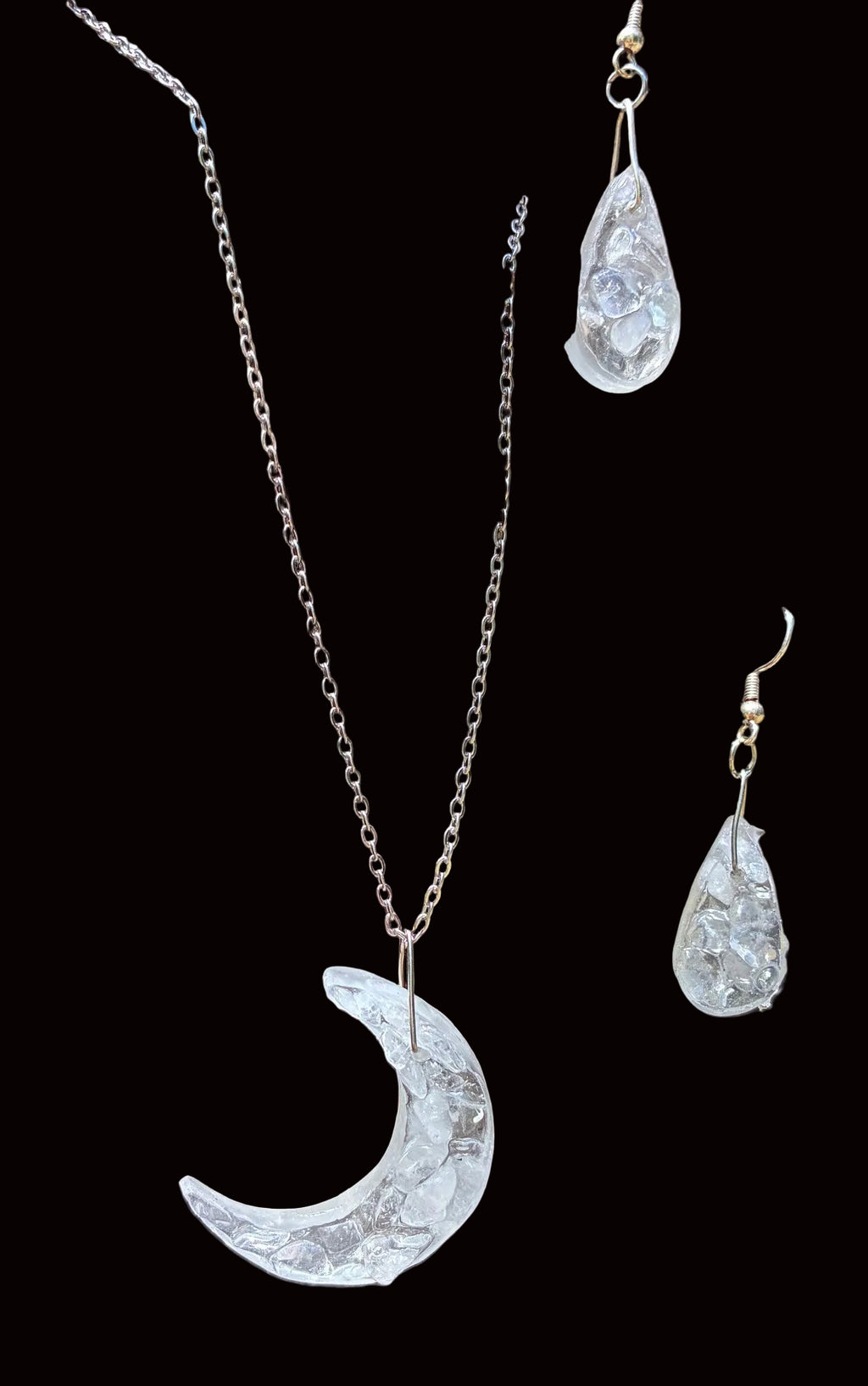 Clear Quartz Crescent Moon Set — Necklace & Earrings CQM-001