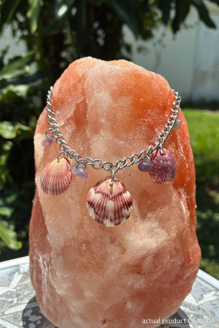 Coastal Scallop & Amethyst Charm Anklet CSA-004
