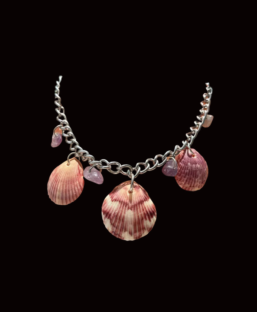 Coastal Scallop & Amethyst Charm Anklet CSA-004