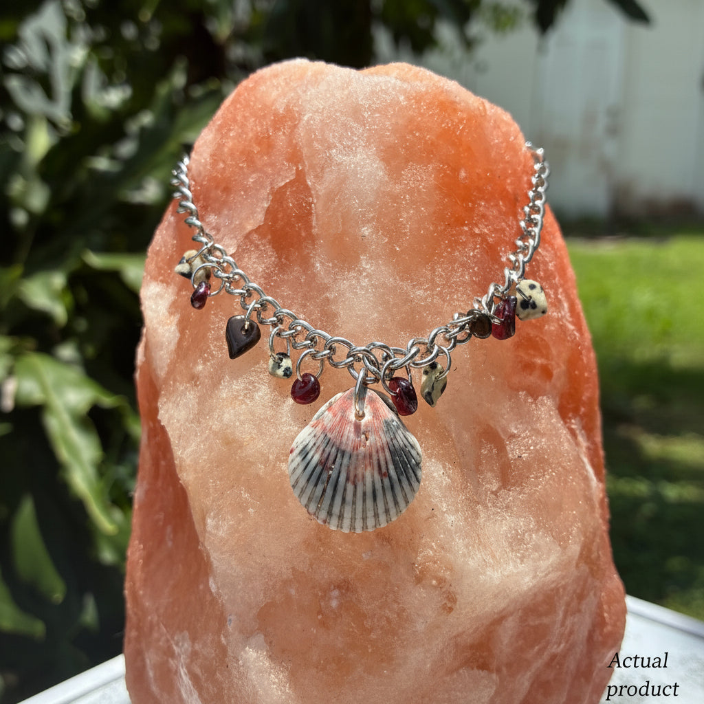Coastal Scallop, Dalmatian Jasper & Heart Charm Anklet CSA-006