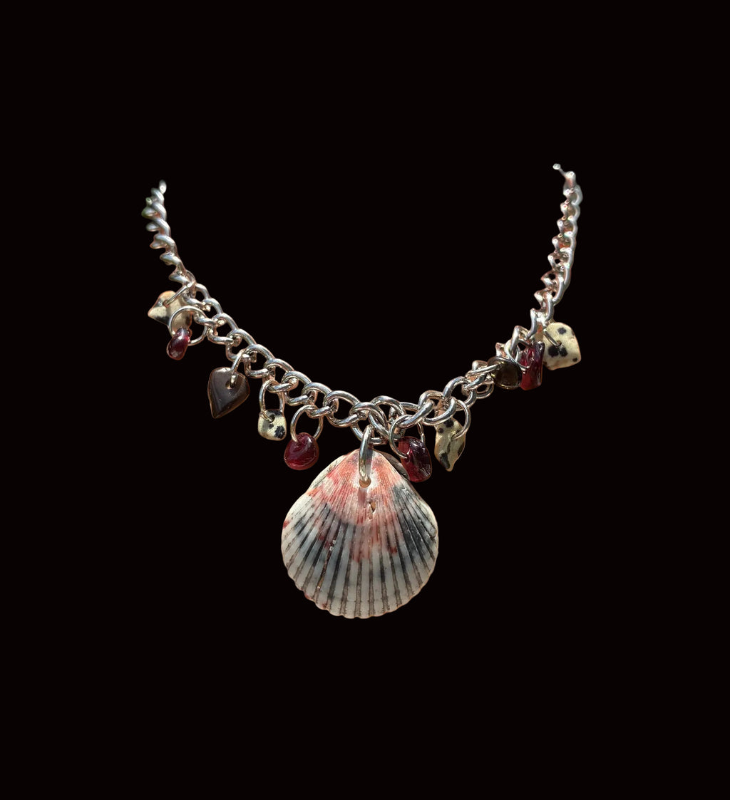 Coastal Scallop, Dalmatian Jasper & Heart Charm Anklet CSA-006