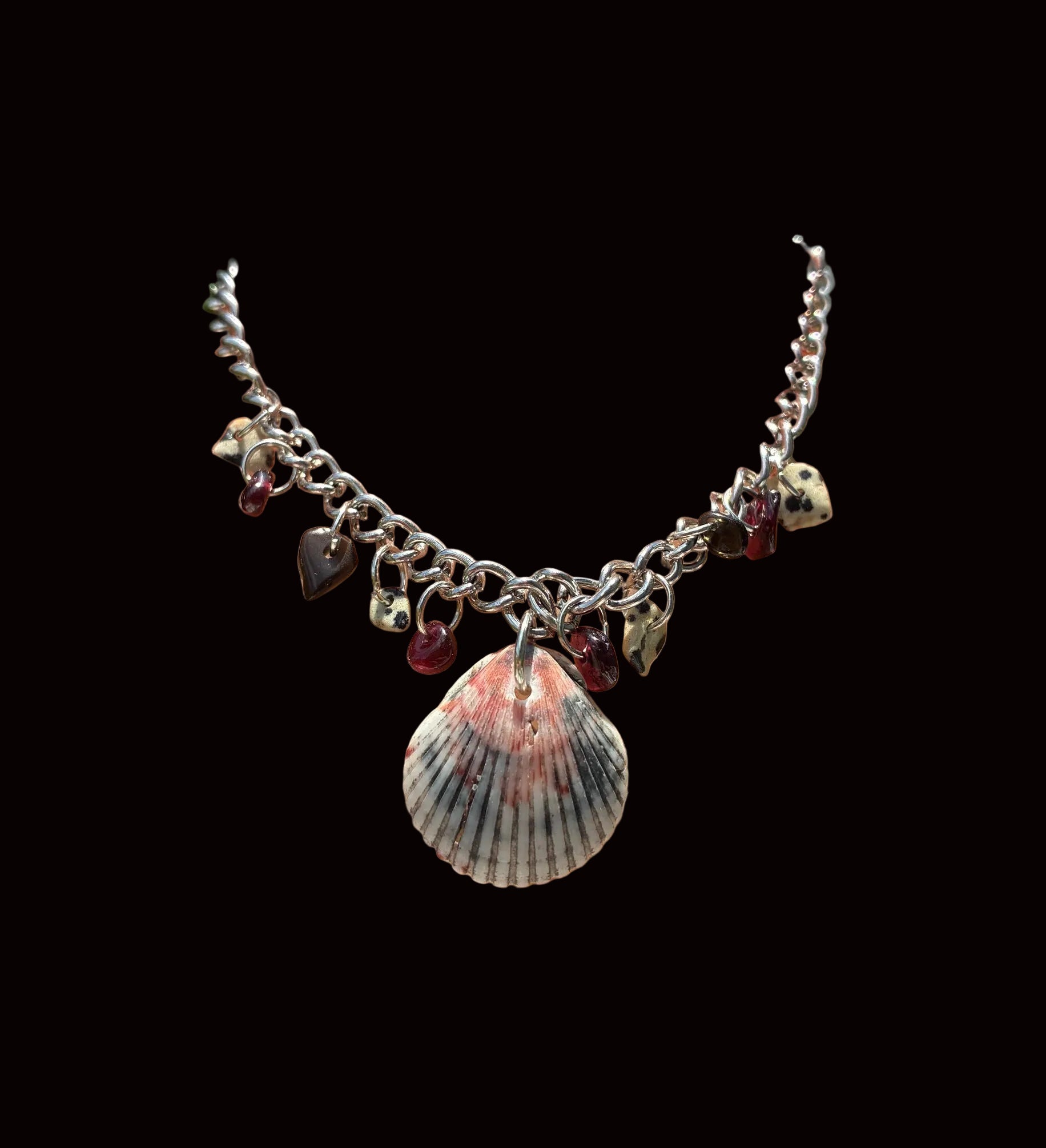 Coastal Scallop, Dalmatian Jasper & Heart Charm Anklet CSA-006