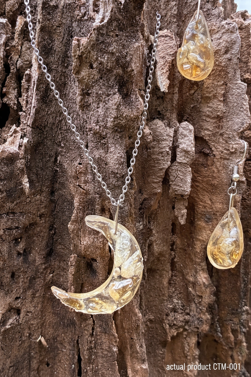 Citrine Crescent Moon Set — Necklace & Earrings CTM-001