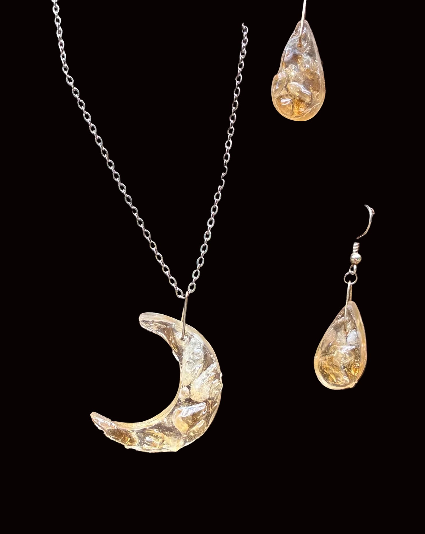 Citrine Crescent Moon Set — Necklace & Earrings CTM-001