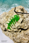 Sea Glass Fishbone Pendant Necklace FBSGPD-001