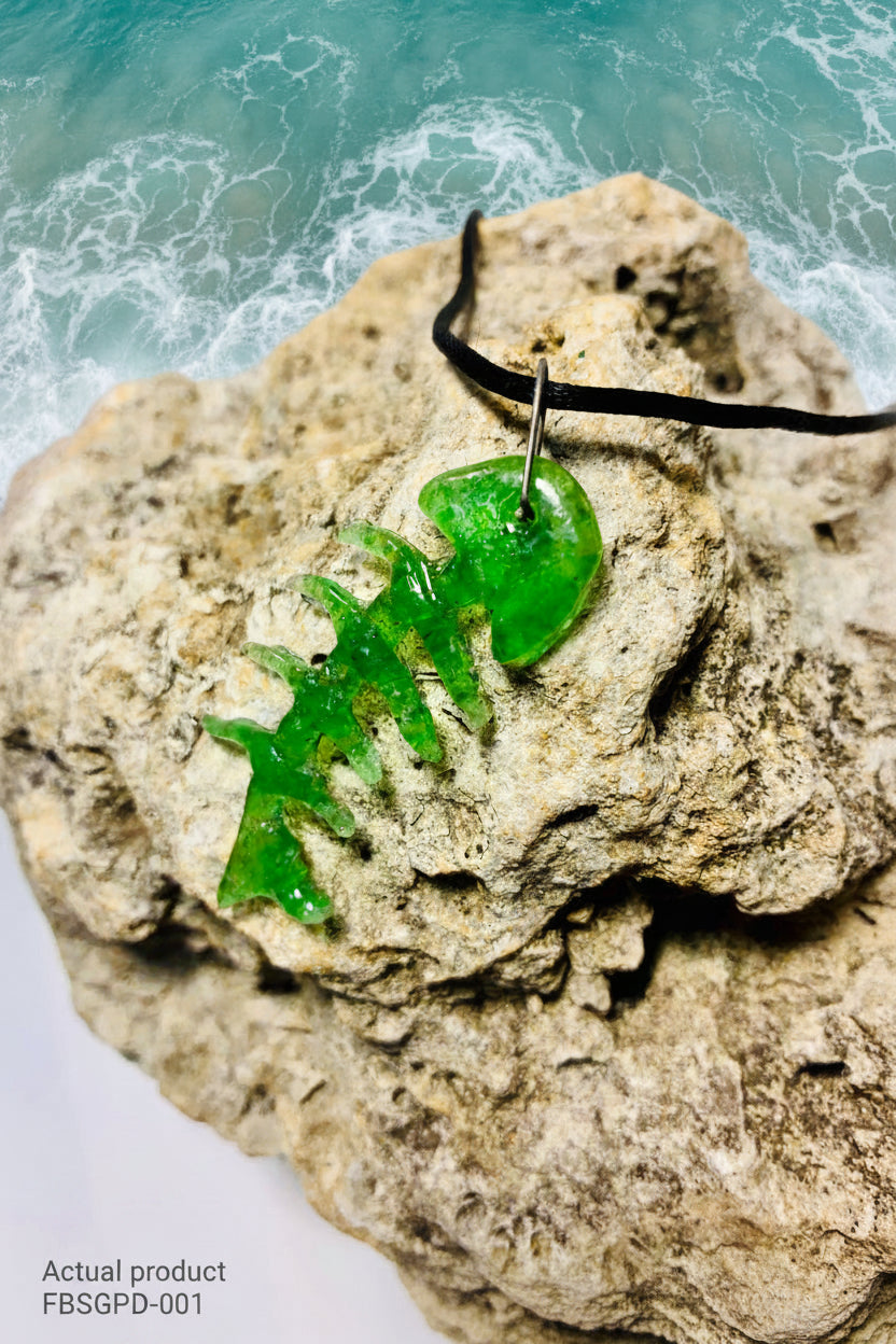 Sea Glass Fishbone Pendant Necklace FBSGPD-001