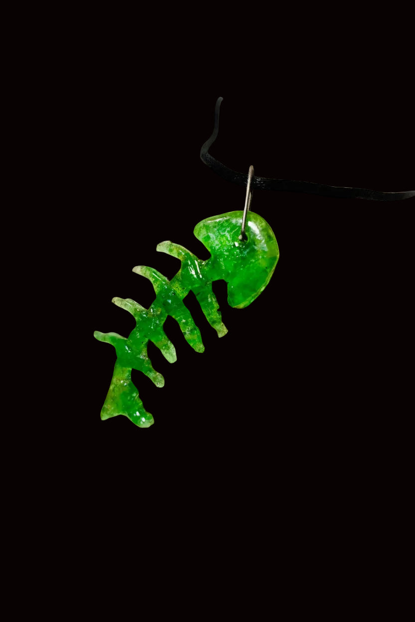 Sea Glass Fishbone Pendant Necklace FBSGPD-001