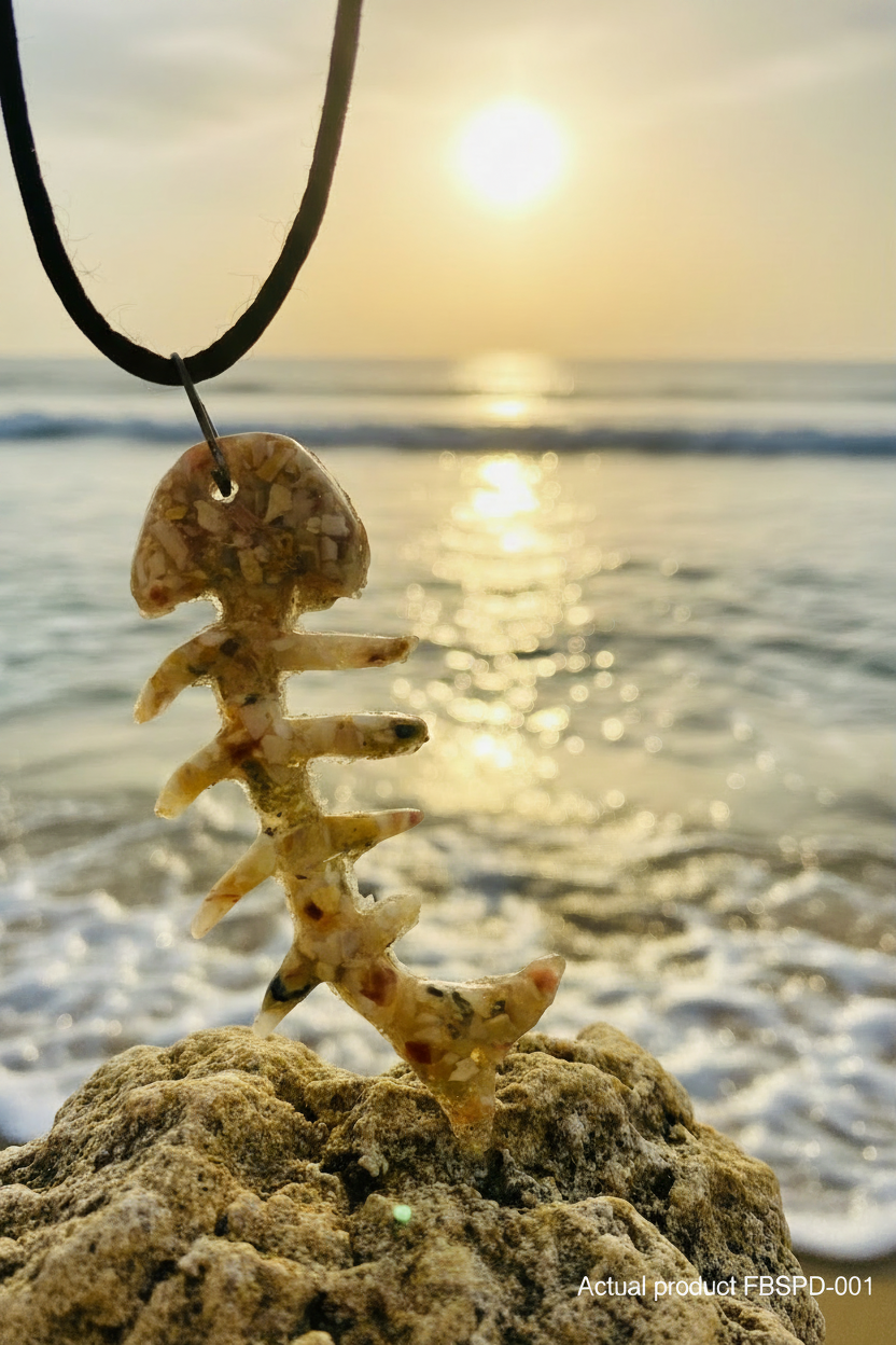 Crushed Shell Fishbone Pendant Necklace FBSPD-001