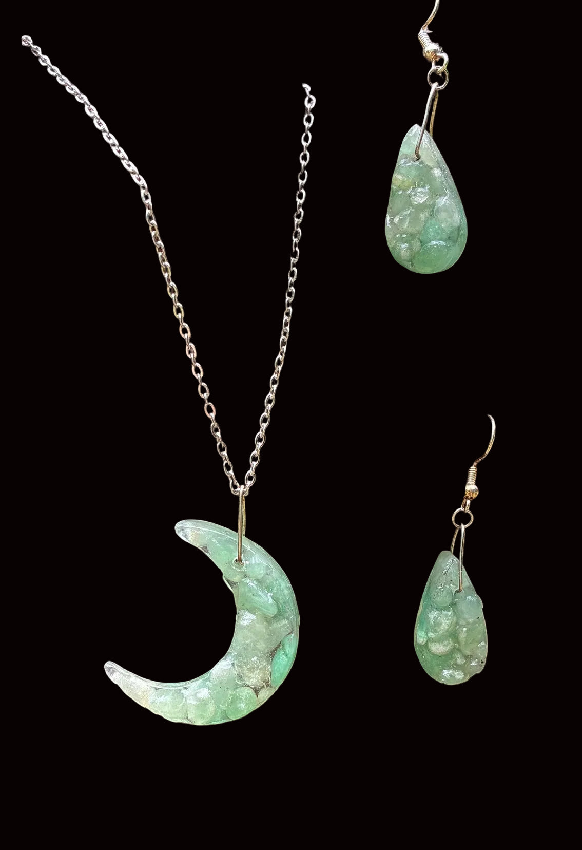 Green Aventurine Crescent Moon Set — Necklace & Earrings GAM-001