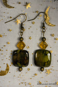 Bronze & Olive Swirl Glass Dangle Earrings GER-001