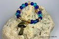 Bronze Mushroom Charm Stretch Bracelet — Cobalt & Teal Glass GMB-001