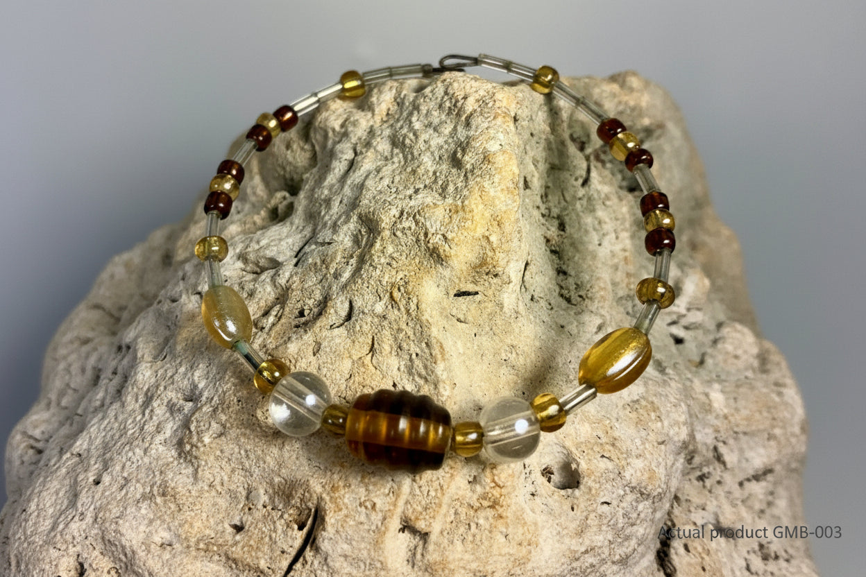 Amber Melon, Honey Gold & Garnet Glass Memory Wire Bracelet MB-003