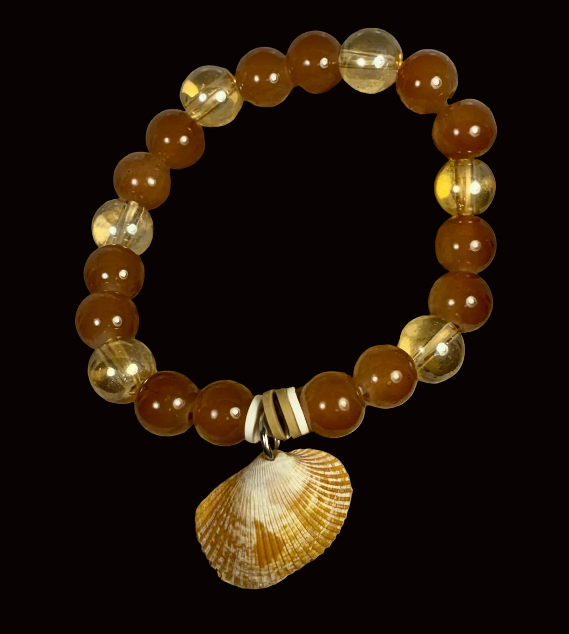 Real Shell Charm Stretch Bracelet — Caramel & Champagne Glass GSB-001