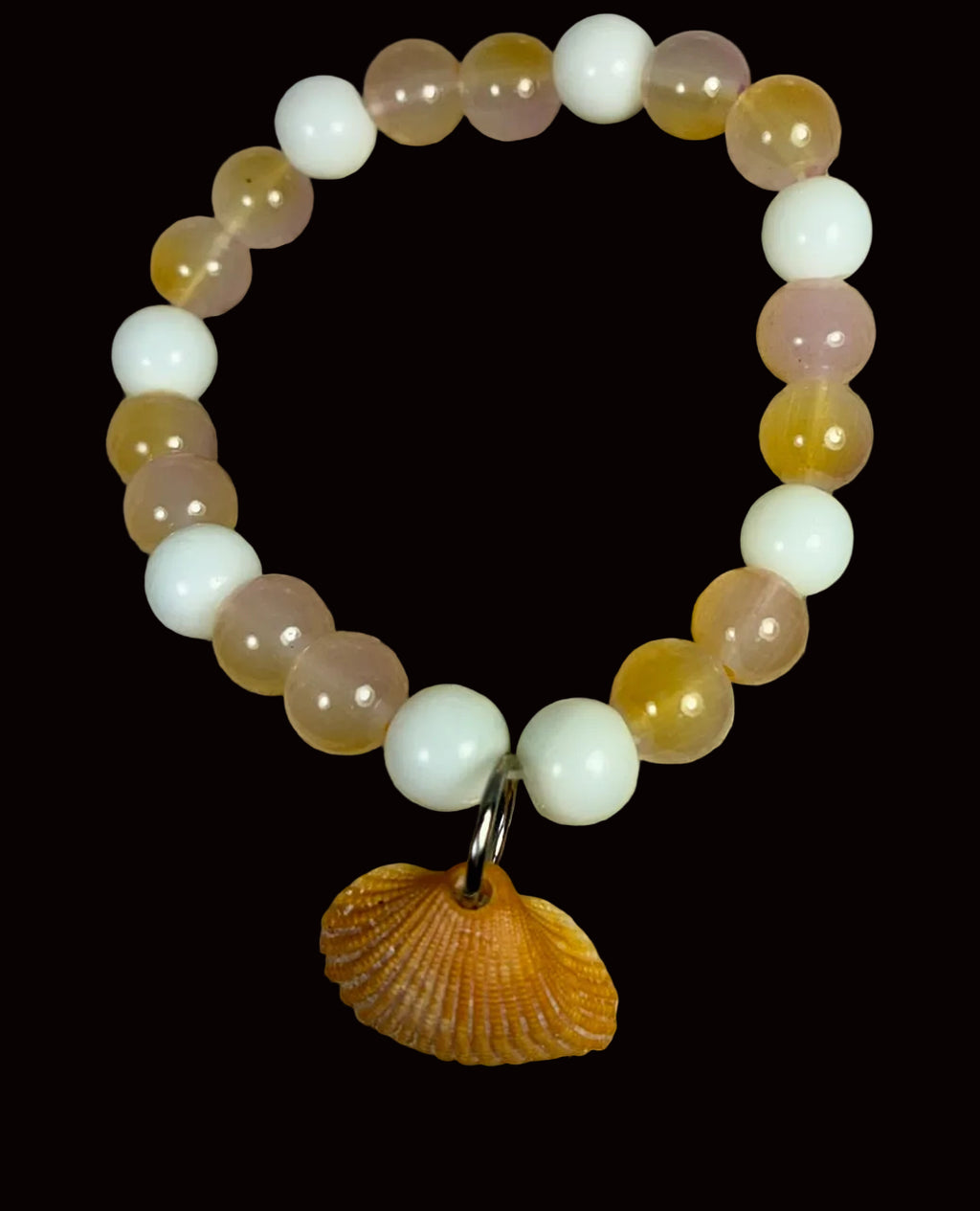 Real Shell Charm Stretch Bracelet — White, Blush & Honey Glass GSB-002