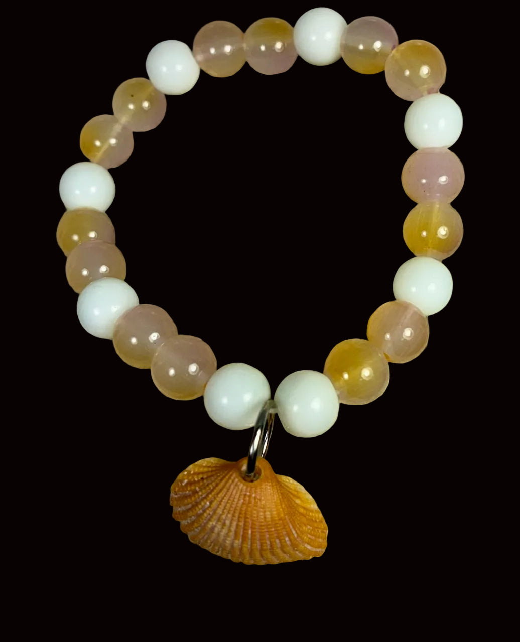 Real Shell Charm Stretch Bracelet — White, Blush & Honey Glass GSB-002