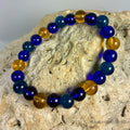 Cobalt Blue, Teal & Amber Glass Stretch Bracelet GB-001