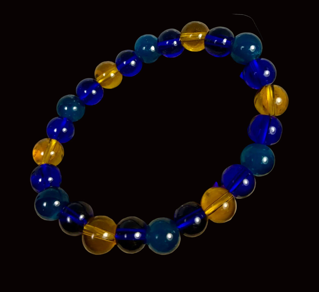 Cobalt Blue, Teal & Amber Glass Stretch Bracelet GB-001