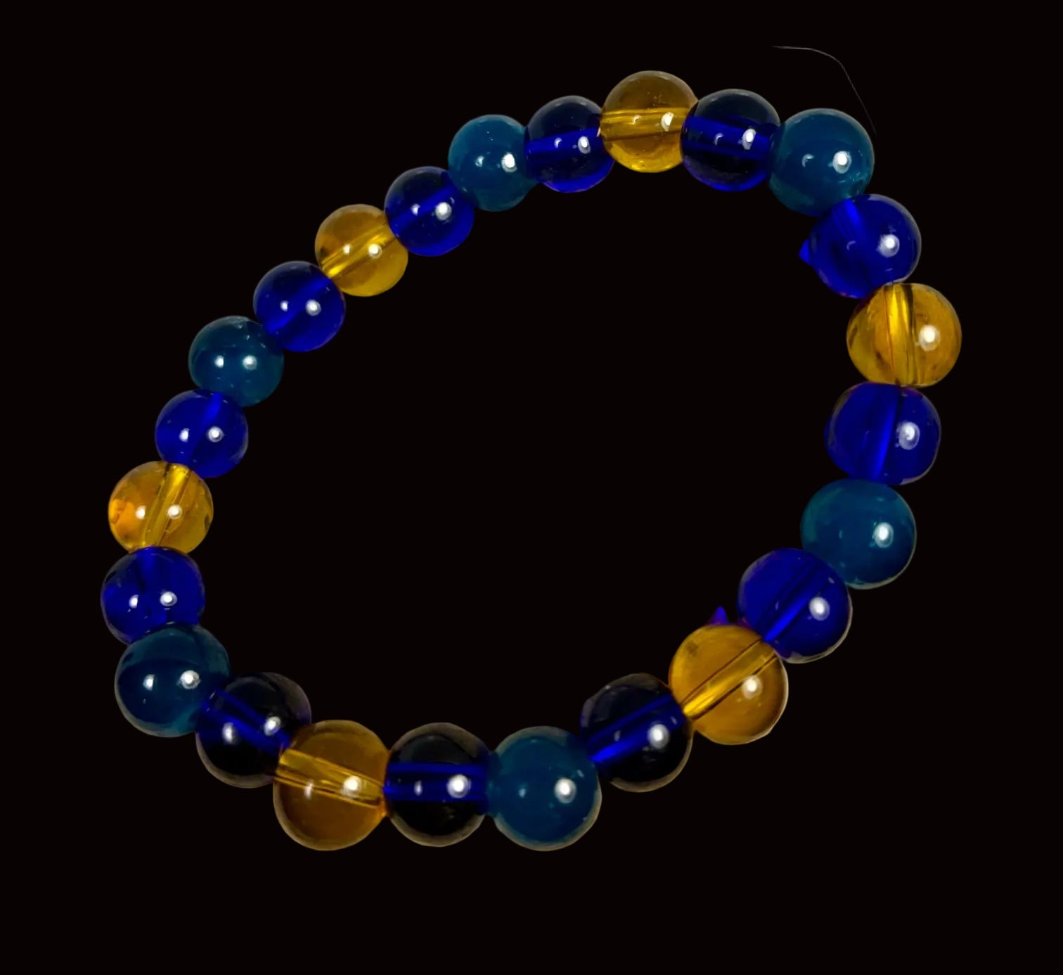 Cobalt Blue, Teal & Amber Glass Stretch Bracelet GB-001
