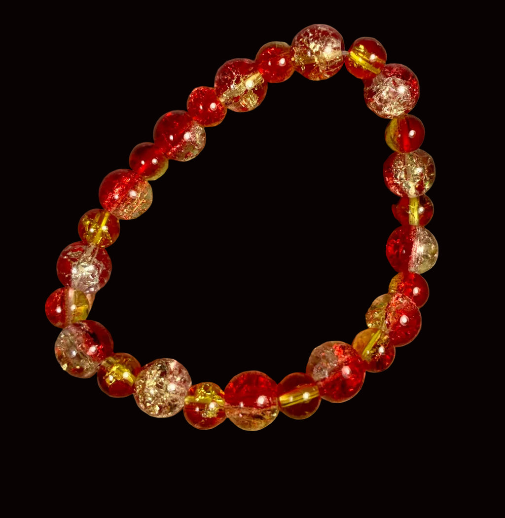 Red & Amber Two-Tone Crackle Glass Stretch Bracelet GB-002