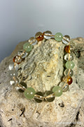 Sage Green, Clear Crystal & Amber Glass Stretch Bracelet GB-005