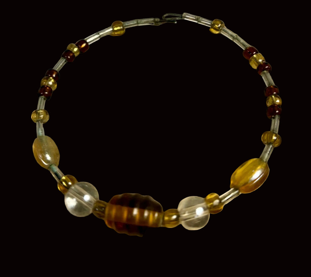 Amber Melon, Honey Gold & Garnet Glass Memory Wire Bracelet MB-003