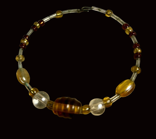 Amber Melon, Honey Gold & Garnet Glass Memory Wire Bracelet MB-003