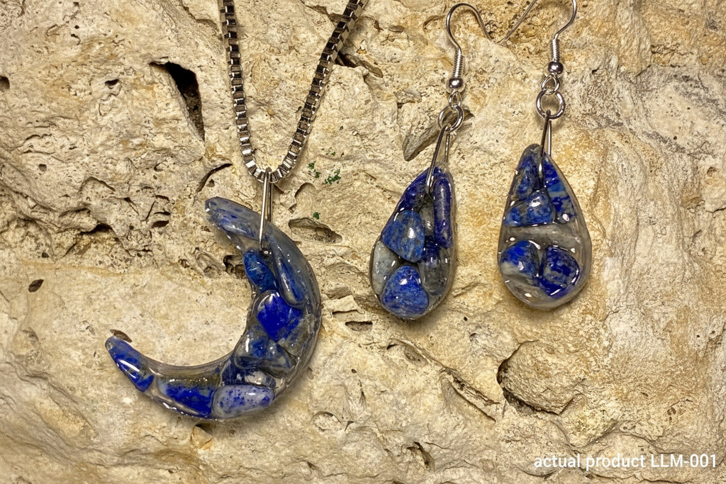 Lapis Lazuli Crescent Moon & Teardrop Earring Set LLM-001