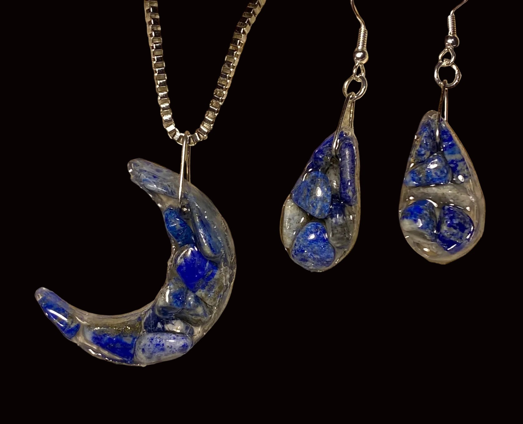 Lapis Lazuli Crescent Moon & Teardrop Earring Set LLM-001