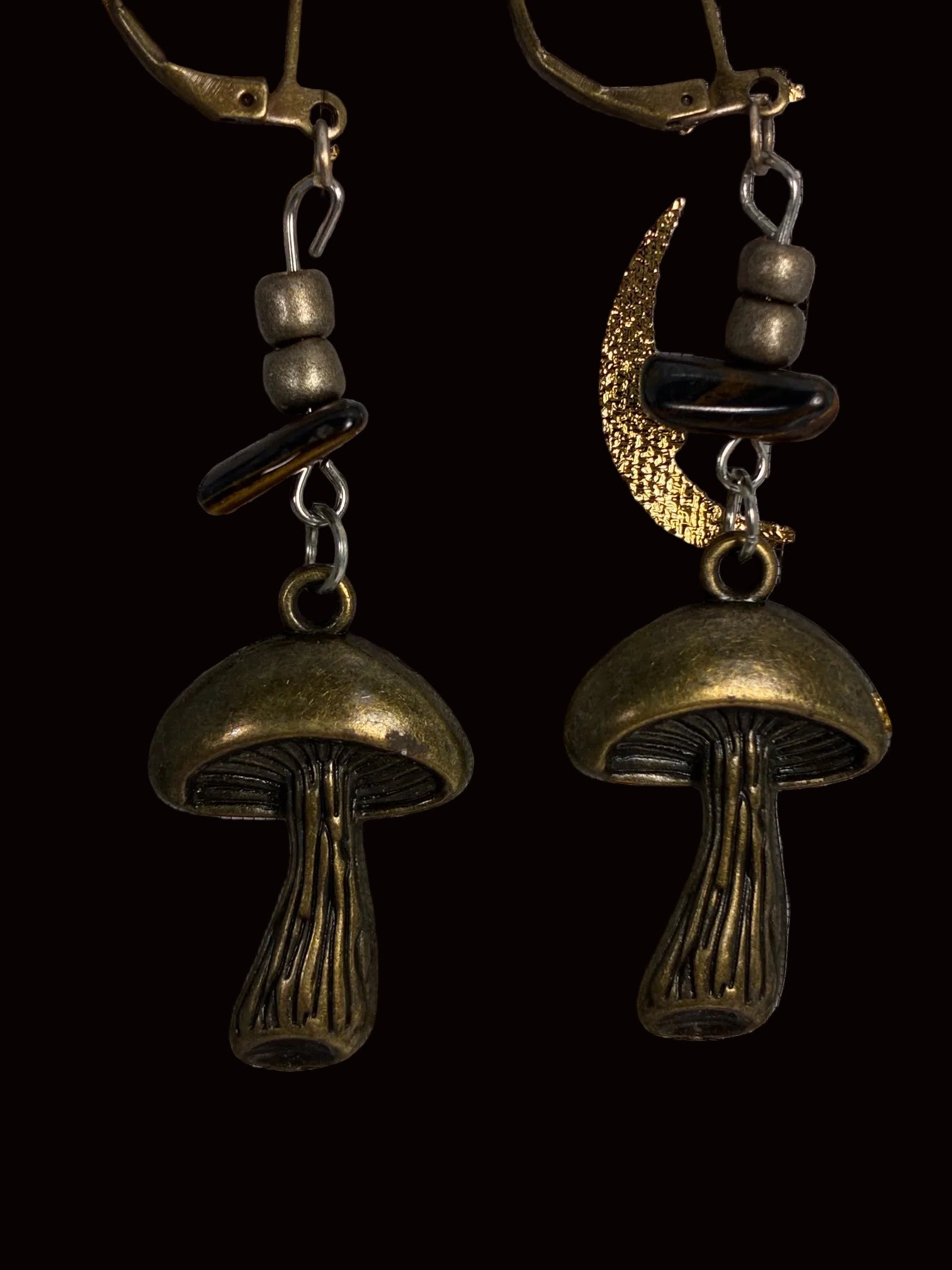 Bronze Mushroom & Tiger Eye Dangle Earrings MER-001