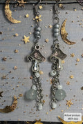 Silver Mushroom & Glass Bead Dangle Earrings MER-002