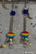 Silver Rainbow Mushroom & Cobalt Glass Dangle Earrings MER-003