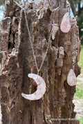 Rose Quartz Crescent Moon Set — Necklace & Earrings RQM-001