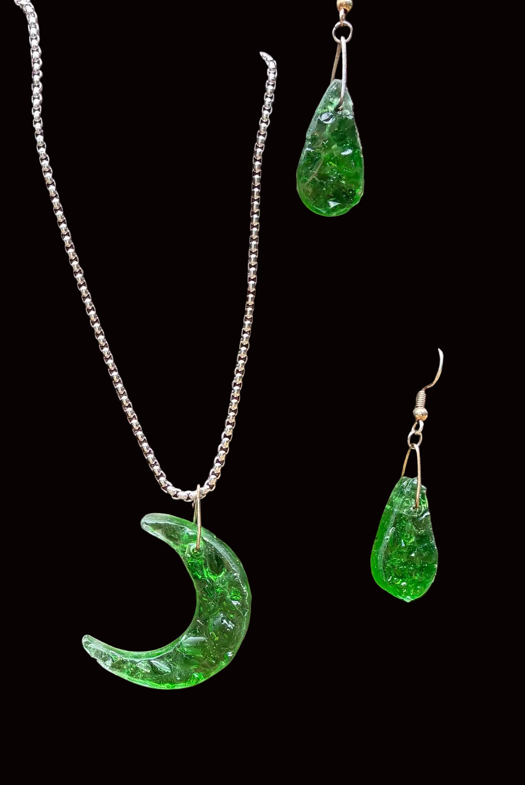 Sea Glass Crescent Moon Set — Necklace & Earrings SGM-001