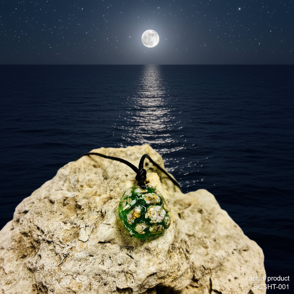 Sea Glass & Shell Sea Turtle Pendant Necklace SGSHT-001