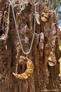 Tiger Eye & Citrine Crescent Moon Set — Necklace & Earrings TECTM-001